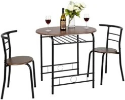 VINGLI 3 Piece Dining Set,Small Kitchen Table Set For 2,Breakfast Table Set,Kitchen Wooden Table And 2 Chairs For Small Space/Dining Room/Apartment,Metal Frame,Wine Rack,White&Light Oak -Amazon Store 41a08qEnuKL. AC