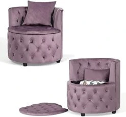 Homebeez Round Velvet Storage Ottoman, Button Tufted Footrest Stool Coffee Table For Living Room (Grey) -Amazon Store 41a1WJiBkkL. AC