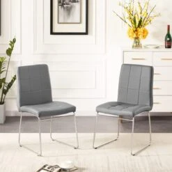 3 Pieces, Dining Tables For 2, 1 Round Glass Dining Room Table And 2 Faux Leather Kitchen Chairs, Chrome Metal Legs, Comfortable Upholstered Seat And Back, Set For Waiting Room, Living Room, Office -Amazon Store 41a2BJYOZsL