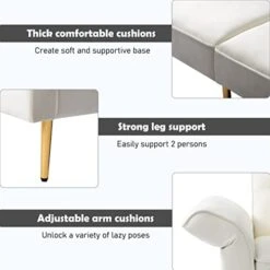 LCH Velvet Futon Sofa Bed, Memory Foam Couch Set, Upholstered Modern Daybed Convertible Folding Loveseat Recliner With Pillows And Wooden Frame For Compact Living Room,Apartment,Dorm,Office(Beige) -Amazon Store 41a4DrpWuTL