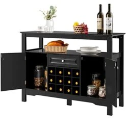 PETSITE Kitchen Sideboard Buffet Storage Cabinet, Coffee Bar Station With Wine Rack, Shelves, 2 Cabinets & Drawer, Wood Accent Modern Console Table For Living Room, Dining Room, Entryway (Black) -Amazon Store 41a7Qv5uJIL