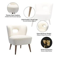 TINA'S HOME Modern Sherpa Accent Chair With Open Back & Wooden Legs, Upholstered Lamb Fleece Armless Slipper Chair, Comfy Faux Fur Cute Vanity Chair For Living Room Bedroom Office Makeup Room, Ivory -Amazon Store 41a7ZRZw4EL