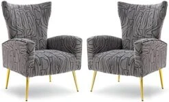 HOMEFUN Accent Chair Set Of 2, Velvet Wingback Armchair Modern Upholstered Single Sofa With Metal Legs For Living Room Bedroom Nursery, Beige -Amazon Store 41a8Aoks7JL. AC