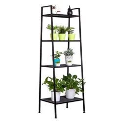 Samanoya Ladder Bookshelf 4 Levels,Wide Industrial Ladder With Sturdy Metal Frame,Open Display Shelf Storage Flower Shelf,Home Kitchen Office Organizer Rack
