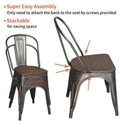 Metal Dining Chairs Farmhouse Stacking Kitchen Chairs BlackGold Set Of 4 With Wood Seat High Back For Dining Room Restaurant Bistro Cafe Industrial/Vintage/Rustic/Classic/Chic -Amazon Store 41aAWR1VZqL