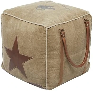 Deco 79 Canvas Square Pouf With Leather Handles, 21" X 21" X 17", Gray 11 Deco 79 Canvas Square Pouf With Leather Handles, 21" X 21" X 17", Gray - Image 9