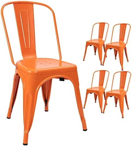 Devoko Metal Indoor-Outdoor Chairs Distressed Style Kitchen Dining Chairs Stackable Side Chairs With Back Set Of 4 (Gun) 11 Devoko Metal Indoor-Outdoor Chairs Distressed Style Kitchen Dining Chairs Stackable Side Chairs With Back Set Of 4 (Gun) - Image 9