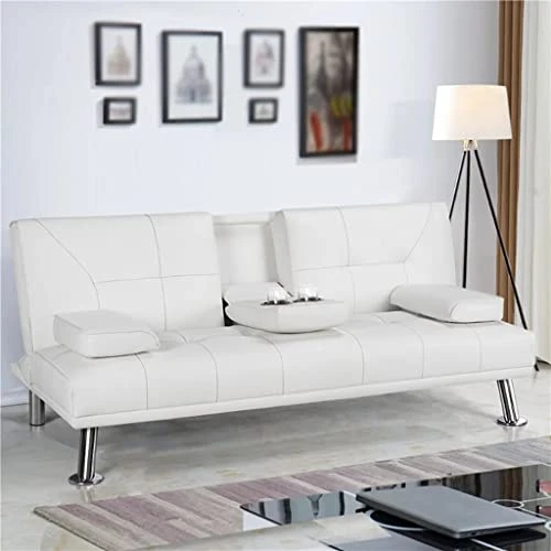TJLSS Faux Leather Futon Multifunctional Convertible Folding Bed Sofa With Cupholders Pillows 4 TJLSS Faux Leather Futon Multifunctional Convertible Folding Bed Sofa With Cupholders Pillows - Image 2