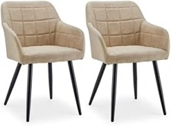 CLIPOP Upholstered Modern Dining Chair Set Of 4, Faux Leather Kitchen Armchair With Padded Seat, Armrest, Heavy Duty Metal Leg, Leisure Side Chair For Living Room Lounge Cafe, Light Grey -Amazon Store 41aRcqcSrZL. AC