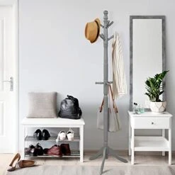 Tangkula Wood Coat Rack Freestanding, Entryway Height Adjustable Coat Stand With 9 Hooks & Stable Tri-Legged Base, Rubber Wood Coat Tree Hall Tree Coat Hanger For Home Office Hall Entryway (Grey) 11 Tangkula Wood Coat Rack Freestanding, Entryway Height Adjustable Coat Stand With 9 Hooks & Stable Tri-Legged Base, Rubber Wood Coat Tree Hall Tree Coat Hanger For Home Office Hall Entryway (Grey) -Amazon Store 41aXZLi5G7L