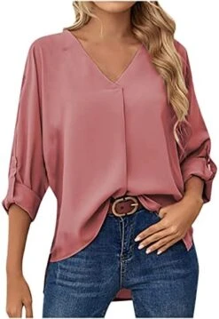 Chiffon Blouses For Women,3/4 Sleeve Fashion V Neck Loose Pullover Top Solid Color Business Elegant Shirts 23 Chiffon Blouses For Women,3/4 Sleeve Fashion V Neck Loose Pullover Top Solid Color Business Elegant Shirts -Amazon Store 41aZLkSTwEL. AC