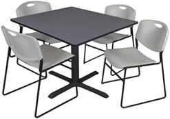 Cain 36" Square Breakroom Table- Grey & 4 Zeng Stack Chairs- Black -Amazon Store 41ae132q0uL. AC