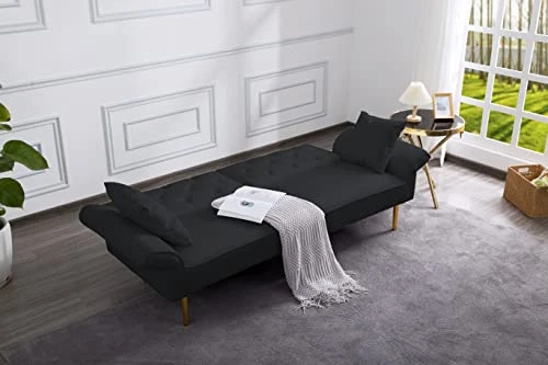 Lepfun Velvet Futon Sofa Bed, Memory Foam Couch Set, Upholstered Modern Daybed Convertible Folding Loveseat Recliner With Pillows And Wooden Frame For Compact Living Room, Apartment,Dorm,Office(Black) 5 Lepfun Velvet Futon Sofa Bed, Memory Foam Couch Set, Upholstered Modern Daybed Convertible Folding Loveseat Recliner With Pillows And Wooden Frame For Compact Living Room, Apartment,Dorm,Office(Black) - Image 3