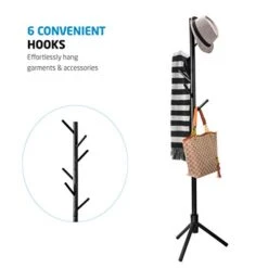 ZOBER Coat Rack Freestanding - Wooden 6 Hanger Clothing Rack With Modern Hooks For Bag, Hat, Jacket, Purse, Umbrella - Standing Hat Rack Coat Hanger For Entryway - Black -Amazon Store 41ajo8NDksL