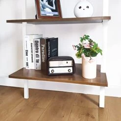 OGCAU Ladder Shelf, 5 Tier Ladder Bookshelf Organizer, Open Wall Mount Ladder Bookshelf, Display Storage Rack Organizer, Industrial Metal Frame - White&Brown -Amazon Store 41aqk0gNN7L