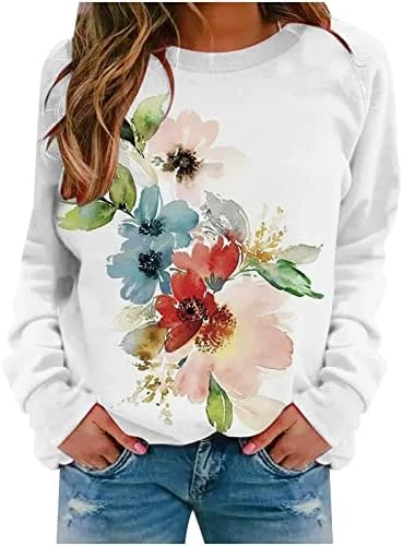 Womens Tops Dressy Casual,Long Sleeve Round Neck Fashion Floral Print Loose Top Youth Sports Jogging Soft Tops 11 Womens Tops Dressy Casual,Long Sleeve Round Neck Fashion Floral Print Loose Top Youth Sports Jogging Soft Tops - Image 9