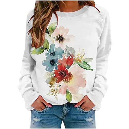 Womens Tops Dressy Casual,Long Sleeve Round Neck Fashion Floral Print Loose Top Youth Sports Jogging Soft Tops 3 Womens Tops Dressy Casual,Long Sleeve Round Neck Fashion Floral Print Loose Top Youth Sports Jogging Soft Tops