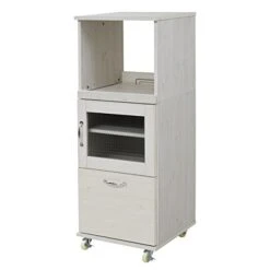 JK Plan Lyckaland FLL-1002-WH Compact Microwave Stand, Range Rack, Width 17.7 Inches (45 Cm), Kitchen Storage, Country Taste, White