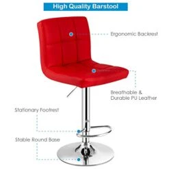 COSTWAY 3-Piece Bar Table Set, Round Cocktail Table And PU Leather Adjustable Swivel Chairs, Modern Counter Height Table Set With 2 Bar Stool For Kitchen, Office (Red) -Amazon Store 41atMiYxraL
