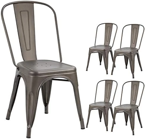 Devoko Metal Indoor-Outdoor Chairs Distressed Style Kitchen Dining Chairs Stackable Side Chairs With Back Set Of 4 (Gun) 10 Devoko Metal Indoor-Outdoor Chairs Distressed Style Kitchen Dining Chairs Stackable Side Chairs With Back Set Of 4 (Gun) - Image 8
