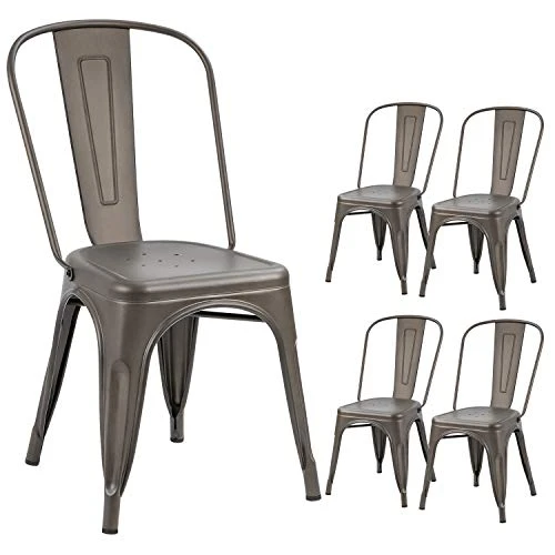 Devoko Metal Indoor-Outdoor Chairs Distressed Style Kitchen Dining Chairs Stackable Side Chairs With Back Set Of 4 (Gun) 3 Devoko Metal Indoor-Outdoor Chairs Distressed Style Kitchen Dining Chairs Stackable Side Chairs With Back Set Of 4 (Gun)