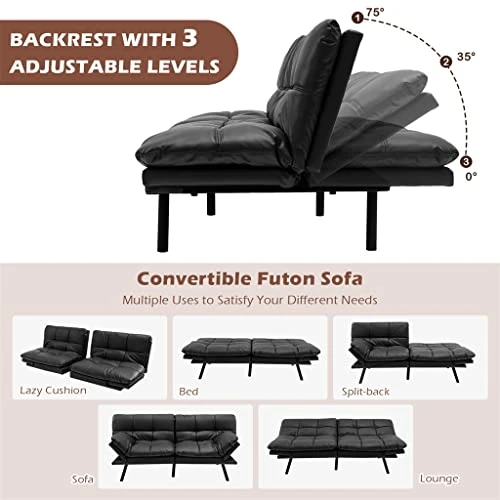 N/a Convertible Futon Sofa Bed Memory Foam Couch Sleeper W/Adjustable Armrest Black 4 N/a Convertible Futon Sofa Bed Memory Foam Couch Sleeper W/Adjustable Armrest Black - Image 2