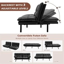 YTYZC Convertible Futon Sofa Bed Memory Foam Couch Sleeper W/Adjustable Armrest Black -Amazon Store 41augfrkZmL 4