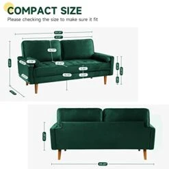 Vesgantti Green Velvet Couch 69 Inch, 3-Seater Loveseat Couches For Living Room, Soft Seat Cushion Velvet Sofa With Two Pillows, Modern Tufted Sofa For Small Space, Bedroom, Apartment, Home Office