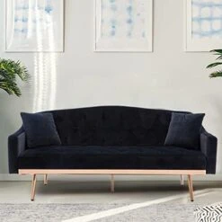 SSLine Velvet Loveseat Sofa,64inch Modern Futon Couch Sofa Couch With 2 Pillows And Rose Gold Metal Feet,Upholstered Accent Sofa Folding Sofa Bed For Living Room Bedroom(Lights Blue, Type-2) -Amazon Store 41b mGMlbIL. AC