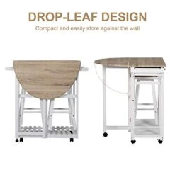 AIIT Wood Breakfast Cart - With Drop Leaf & 2 Drawers, Dining Table & Chair Sets Kitchen Trolley Island Cart For Small Space -Amazon Store 41b0DrG8siL