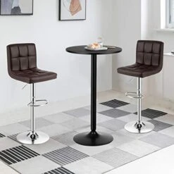 COSTWAY 3-Piece Bar Table Set, Round Cocktail Table And PU Leather Adjustable Swivel Chairs, Modern Counter Height Table Set With 2 Bar Stool For Kitchen, Office (Brown) 13 COSTWAY 3-Piece Bar Table Set, Round Cocktail Table And PU Leather Adjustable Swivel Chairs, Modern Counter Height Table Set With 2 Bar Stool For Kitchen, Office (Brown) -Amazon Store 41b4AvUGtGL