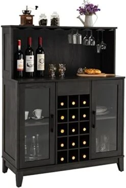 Giantex Buffet Hutch Cabinet, Kitchen Hutch Sideboard, 15 Wine Bottle Modulars, Glasses Holder Rack, Buffet Cabinet On Storage Island, Wood Stationary Kitchenware Server (Grey) -Amazon Store 41b7Z2zhAKL. AC