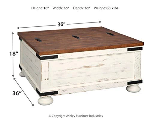 Signature Design By Ashley Wystfield Farmhouse Square Storage Coffee Table With Hinged Lift Top, Distressed White 4 Signature Design By Ashley Wystfield Farmhouse Square Storage Coffee Table With Hinged Lift Top, Distressed White - Image 2