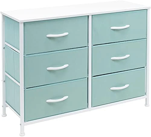 Sorbus Dresser With 6 Drawers - Furniture Storage Tower Unit For Bedroom, Hallway, Closet, Office Organization - Steel Frame, Wood Top, Easy Pull Fabric Bins (Pastel/White) 9 Sorbus Dresser With 6 Drawers - Furniture Storage Tower Unit For Bedroom, Hallway, Closet, Office Organization - Steel Frame, Wood Top, Easy Pull Fabric Bins (Pastel/White) - Image 7