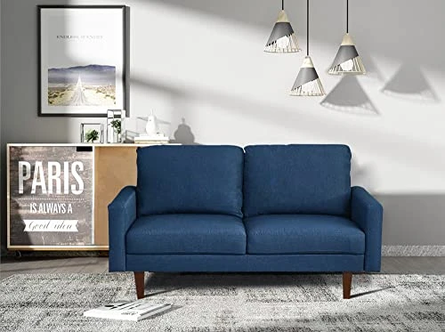 INSTORY Linen Sofa Set Modern Sofa & Loveseat Set 2 Piece Couch Set With Wooden Legs For Living Room, Office, Bedroom - Dark Blue 4 INSTORY Linen Sofa Set Modern Sofa & Loveseat Set 2 Piece Couch Set With Wooden Legs For Living Room, Office, Bedroom - Dark Blue - Image 2