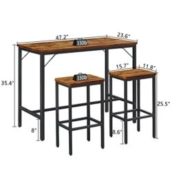 SUPERJARE Bar Table Set, Bar Table And Chairs Set, 3-Piece Dining Table Set, Bar Height Counter With 2 Stools, Industrial Breakfast Table Set For Kitchen, Living Room - Rustic Brown -Amazon Store 41bHZWhUYPL