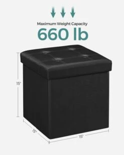 SONGMICS 15 Inches Folding Storage Ottoman, Cube Footrest, Puppy Step, Coffee Table With Hole Handles, Max. Static Load 660 Lb, Faux Leather, Black ULSF30B -Amazon Store 41bIH9XSQhL