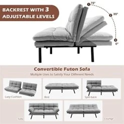 LHLLHL Convertible Futon Sofa Bed Memory Foam Couch Sleeper W/Adjustable Armrest Grey -Amazon Store 41bJhGwKpiL 3