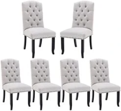 COLAMY Tufted Dining Chairs Set Of 6, Upholstered Parsons Dining Room Chairs, Fabric Kitchen Side Chair With Nailhead Trim And Wood Legs, Beige 23 COLAMY Tufted Dining Chairs Set Of 6, Upholstered Parsons Dining Room Chairs, Fabric Kitchen Side Chair With Nailhead Trim And Wood Legs, Beige -Amazon Store 41bLaKf2UHL. AC