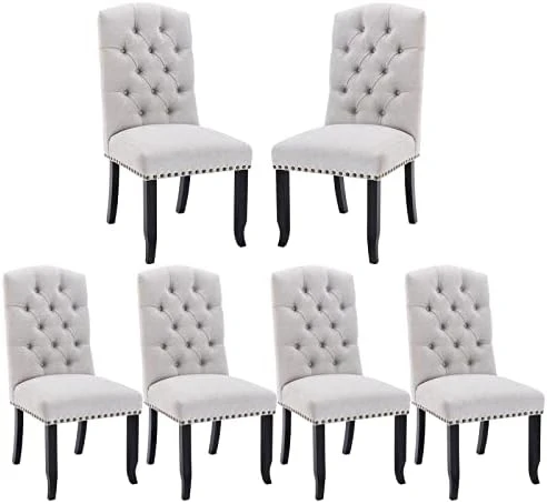 COLAMY Tufted Dining Chairs Set Of 6, Upholstered Parsons Dining Room Chairs, Fabric Kitchen Side Chair With Nailhead Trim And Wood Legs, Beige 12 COLAMY Tufted Dining Chairs Set Of 6, Upholstered Parsons Dining Room Chairs, Fabric Kitchen Side Chair With Nailhead Trim And Wood Legs, Beige - Image 10