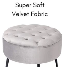 BIRDROCK HOME Tufted Round Grey Ottoman – Velvet Foot Stool – Mid Century Modern Steel Legs - Soft Compact Padded Stool - Living Room Or Bedroom – Vanity Chair - Decorative Furniture -Amazon Store 41bOIi0U3NL