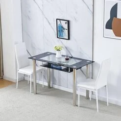 Ansley&HosHo Small Kitchen Table And Chairs Set For 2, 3-Piece Modern Glass Dining Room Table Set, Black Square Kitchen Table And 2 Black Leather Chairs For Home, Living Room, Dinette, Restaurant -Amazon Store 41bOMvwjGrL. AC