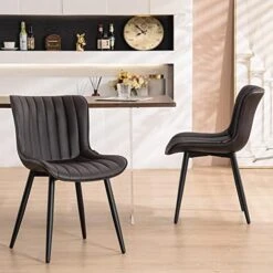 YOUNUOKE Dining Chairs Set Of 2,Upholstered Mid Century Modern Chair Armless Faux Leather Accent Chairs With Backrest Metal Legs And Adjustable Feet For Kitchen Living Room Bedrooms,Black 22 YOUNUOKE Dining Chairs Set Of 2,Upholstered Mid Century Modern Chair Armless Faux Leather Accent Chairs With Backrest Metal Legs And Adjustable Feet For Kitchen Living Room Bedrooms,Black -Amazon Store 41bOQnMDySL. AC