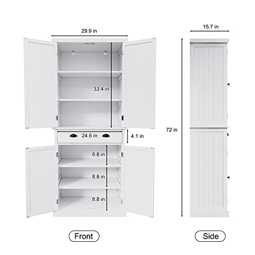 HLR Freestanding Kitchen Pantry Storage Cabinet With Adjustable Shelves, Black Pantry Cabinet For Kitchen, Living Room And Dining Room,White 4 HLR Freestanding Kitchen Pantry Storage Cabinet With Adjustable Shelves, Black Pantry Cabinet For Kitchen, Living Room And Dining Room,White - Image 2