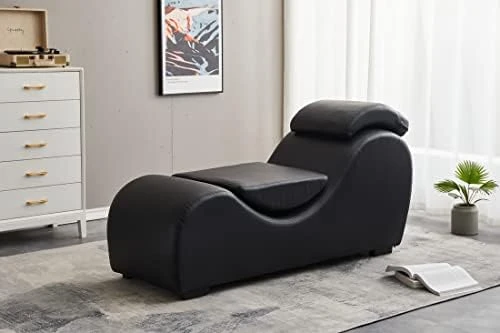 TALEWEO Yoga, Stretching, Relaxation Modern Faux Leather Living Room Curved Chaise Lounge, Large, Black 8 TALEWEO Yoga, Stretching, Relaxation Modern Faux Leather Living Room Curved Chaise Lounge, Large, Black - Image 6