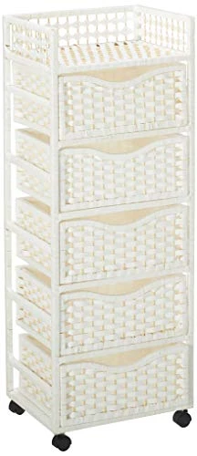 Oriental Furniture 46" Natural Fiber Chest Of Drawers On Wheels - White