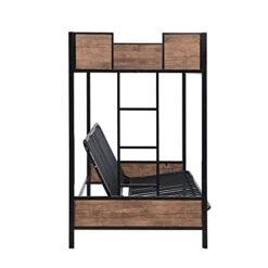 Polibi Twin-Over-Futon Couch And Bed, Metal Futon Bunk Bed With Guardrails And Ladder (Black) -Amazon Store 41baNYpeldL