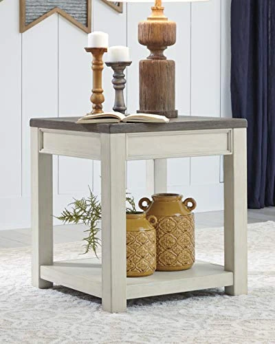 Signature Design By Ashley Bolanburg Farmhouse Square End Table With Floor Shelf, Weathered Brown & White 4 Signature Design By Ashley Bolanburg Farmhouse Square End Table With Floor Shelf, Weathered Brown & White - Image 2