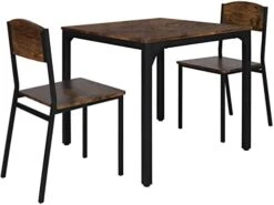 MUPATER High Industrial Bar Dining Table Set With Storage Shelves, Tall Counter Height Bar Table With Two Bar Stools And Foot Pads For Home, Kitchen And Living Room, Rustic Brown -Amazon Store 41bdILTghDL. AC