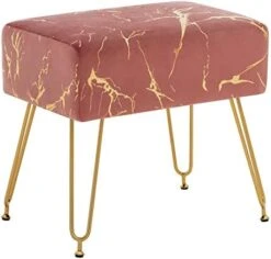 Fefances Large Vanity Stool Chair For Makeup Room Modern Velvet Square Ottoman Comfortable Footrest Stool With V Gold Legs Pink -Amazon Store 41be9b xUFL. AC